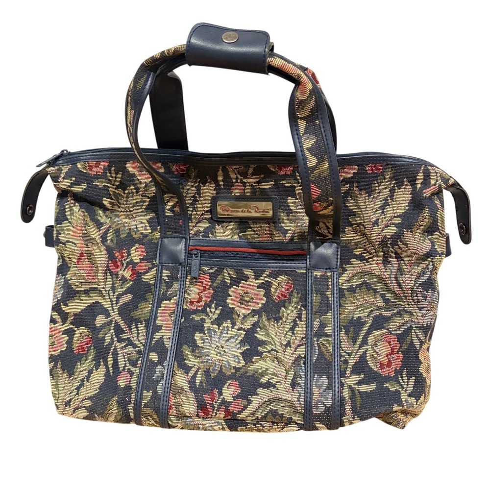 Oscar de la Renta VTG Floral Tapestry Cottagecore Weekender Bag Travel Tote